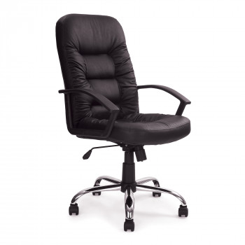 Fleet- High Back Leather Faced Executive Armchair With Chrome Base - Black Fleet- High Back Leather Faced Executive Armchair With Chrome Base - Black