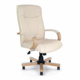 Troon- High Back Leather Executive Chair With Oak Effect Arms & Base - Cream Troon- High Back Leather Executive Chair With Oak Effect Arms & Base - Cream