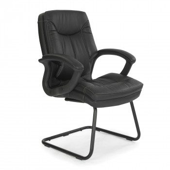 Hudson-C- Cantilever Framed Leather Faced Visitors Armchair With Contrasting Stitching - Black