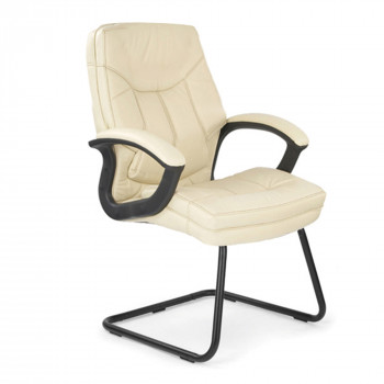 Hudson-C- Cantilever Framed Leather Faced Visitors Armchair With Contrasting Stitching - Cream