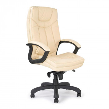 Hudson- High Back Leather Faced Executive Armchair With Contrasting Stitching - Cream Hudson- High Back Leather Faced Executive Armchair With Contrasting Stitching - Cream