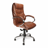 Sandown- High Back Luxurious Leather Executive Armchair With Chrome Base - Tan