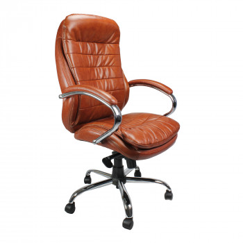 Santiago- High Back Luxurious Leather Executive Armchair With Chrome Base - Tan