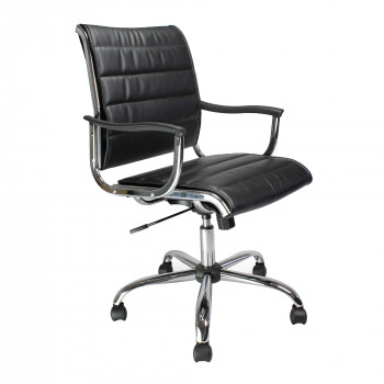 Carbis- Leather Effect Designer Armchair With Chrome Base - Black
