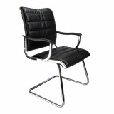 Carbis-C- Cantilever Chrome Framed Leather Effect Designer Visitors Chair - Black