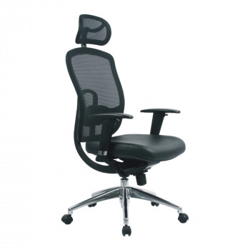 Liberty- High Back Mesh Executive Armchair With Headrest And Chrome Base - Black