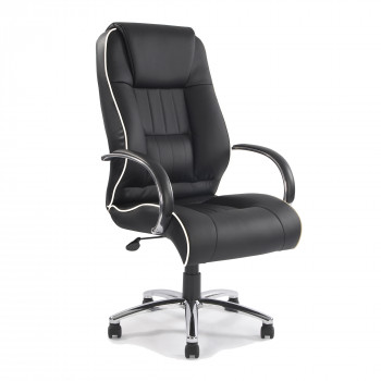 Dijon- High Back Leather Faced Executive Armchair With Contrasting Piping - Black