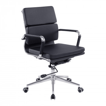 Avanti- Contemporary Medium Back Leather Effect Executive Armchair With Chrome Base - Black