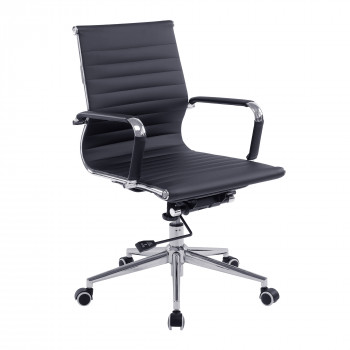 Aura- Contemporary Medium Back Leather Effect Executive Armchair With Chrome Base - Black