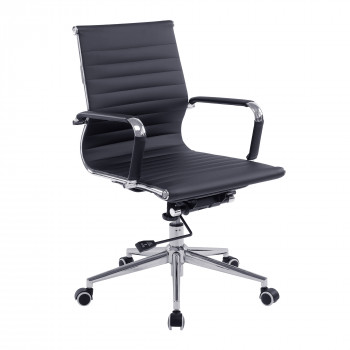 Aura- Contemporary Medium Back Leather Effect Executive Armchair With Chrome Base - Black Aura- Contemporary Medium Back Leather Effect Executive Armchair With Chrome Base - Black