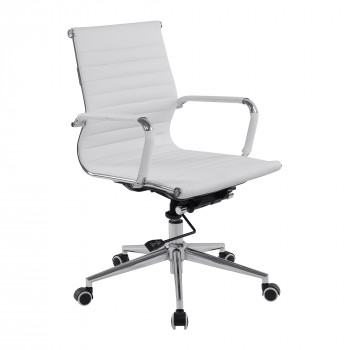Aura- Contemporary Medium Back Leather Effect Executive Armchair With Chrome Base - White Aura- Contemporary Medium Back Leather Effect Executive Armchair With Chrome Base - White