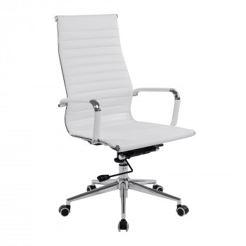 Aura- Contemporary High Back Leather Effect Executive Armchair With Chrome Base - White Aura- Contemporary High Back Leather Effect Executive Armchair With Chrome Base - White