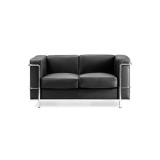 Belmont- Contemporary Leather Faced Two Seater Sofa With Chrome Details - Black