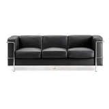 Belmont- Contemporary Leather Faced Three Seater Sofa With Chrome Details - Black