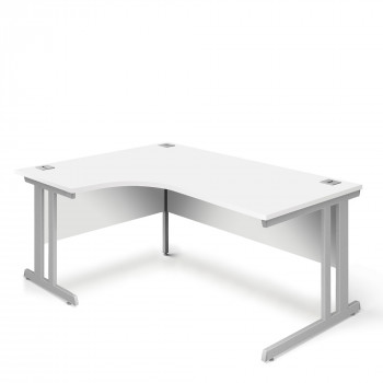 Ergonomic Left Hand Corner Desk - 1600mm - White-Silver legs