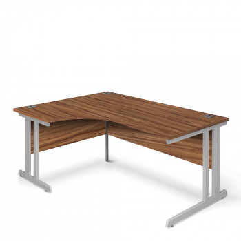 Ergonomic Left Hand Corner Desk - 1600mm - Walnut-Silver legs