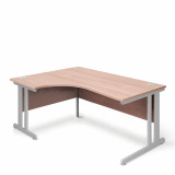 Ergonomic Left Hand Corner Desk - 1800mm - Beech-Silver legs