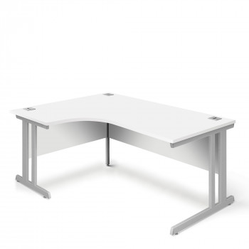 Ergonomic Left Hand Corner Desk - 1800mm -White-Silver legs
