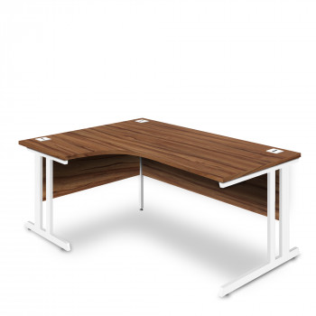 Ergonomic Left Hand Corner Desk - 1800mm - Walnut- White legs